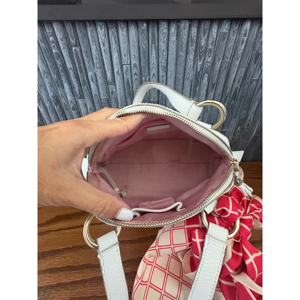 Dooney & Bourke Monogram Canvas Satchel Bag White Leather Trim w/ vintage Scarf - Picture 8 of 12